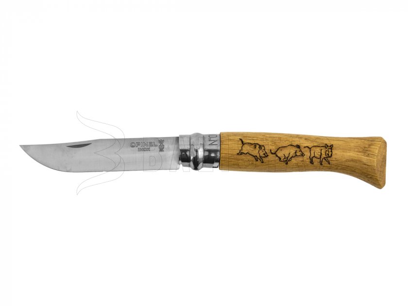 Messer Opinel 8 Klappmesser Inox Buche Motiv Keiler