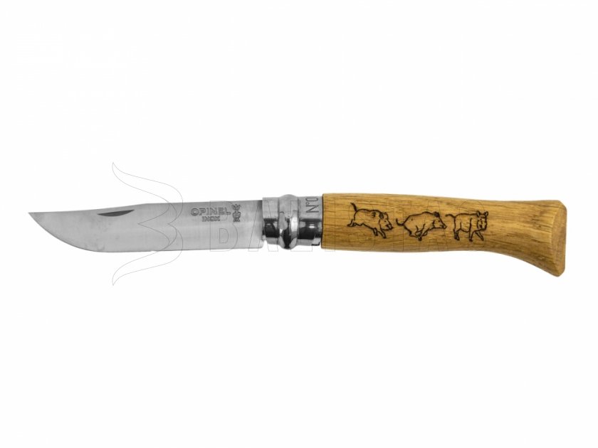 Messer Opinel 8 Klappmesser Inox Buche Motiv Keiler 2