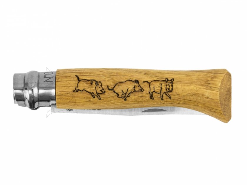 Messer Opinel 8 Klappmesser Inox Buche Motiv Keiler 5