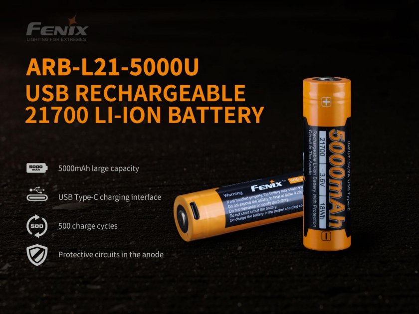 Wiederaufladbare Batterie Fenix 21700 5000 mAh mit USB-C (Li-Ion) 2