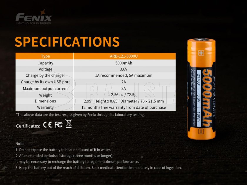 Wiederaufladbare Batterie Fenix 21700 5000 mAh mit USB-C (Li-Ion) 8