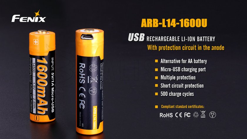 Wiederaufladbare USB AA Batterie Fenix ARB-L14-1600U 2