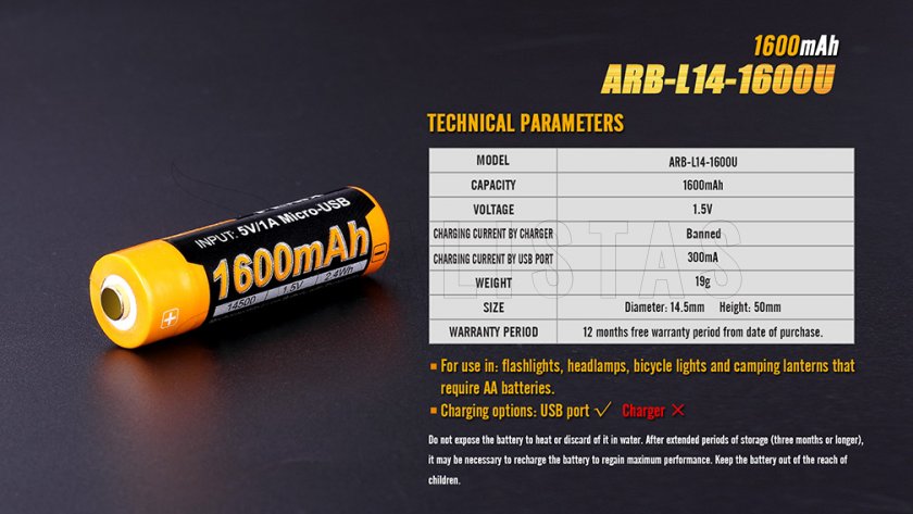 Wiederaufladbare USB AA Batterie Fenix ARB-L14-1600U 9