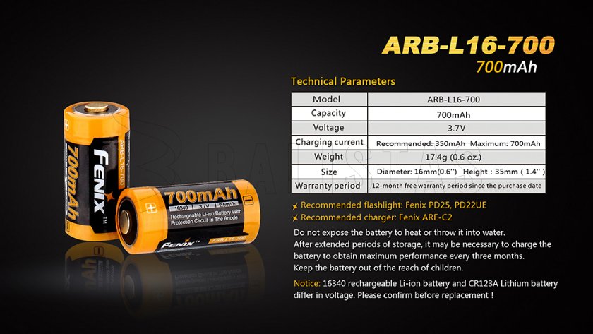 Wiederaufladbare Batterie Fenix RCR123A/16340 (Li-Ion) 3