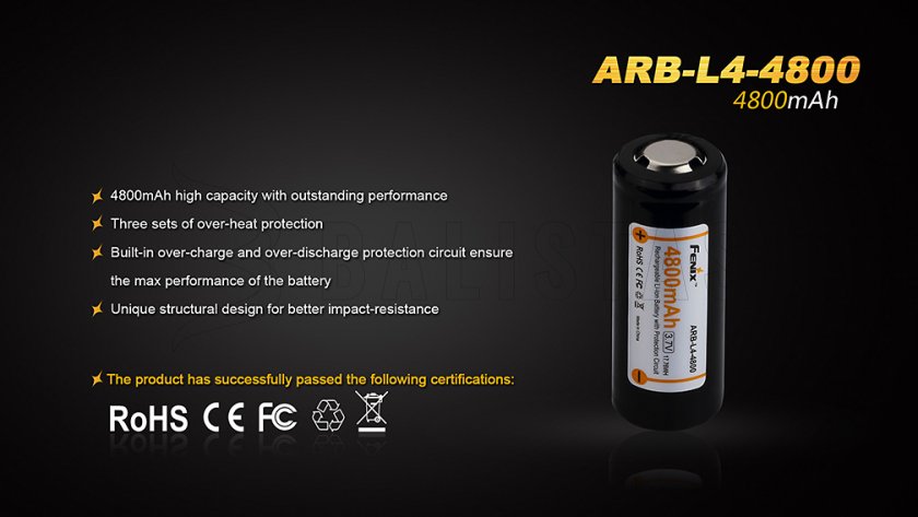 Wiederaufladbarer Akku Fenix 26650 4800 mAh (Li-Ion)